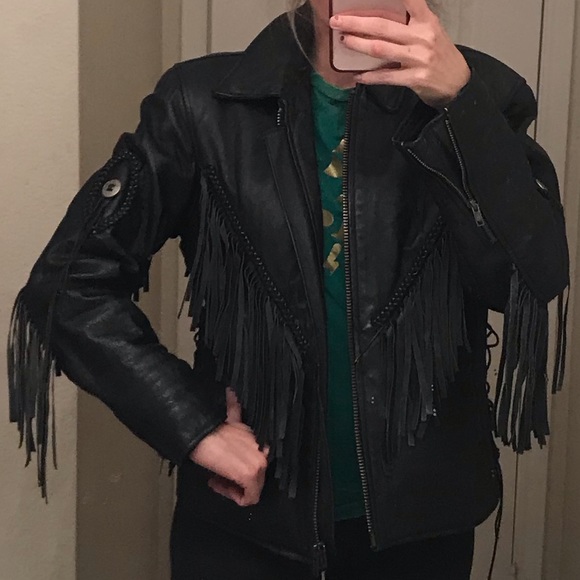 Jackets & Blazers - Unisex vintage black all leather fringe jacket